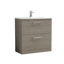 Balterley Level Modern Bathroom Floor Standing 2-Drawer Vanity & Curved Basin, Solace Oak, 800mm
