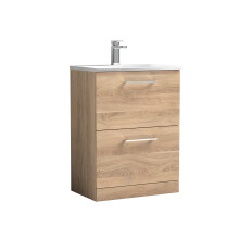 Balterley Level Modern Bathroom Floor Standing 2-Drawer Vanity & Basin, Bleached Oak, 600mm