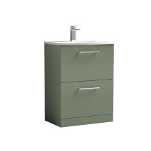Balterley Level Modern Bathroom 2 Soft Close Drawer Floor Standing Vanity Unit & Curved Basin, Satin Green, 600mm