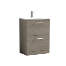 Balterley Level Modern Bathroom Floor Standing 2-Drawer Vanity & Curved Basin, Solace Oak, 600mm