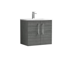 Balterley Level Modern Bathroom 2 Soft Close Door Wall Hung Vanity & Basin, Anthracite, 600mm