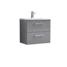 Balterley Level Modern Bathroom Wall Hung 2 Soft Close Drawer Vanity Unit & Curved Basin, Satin Grey, 600mm