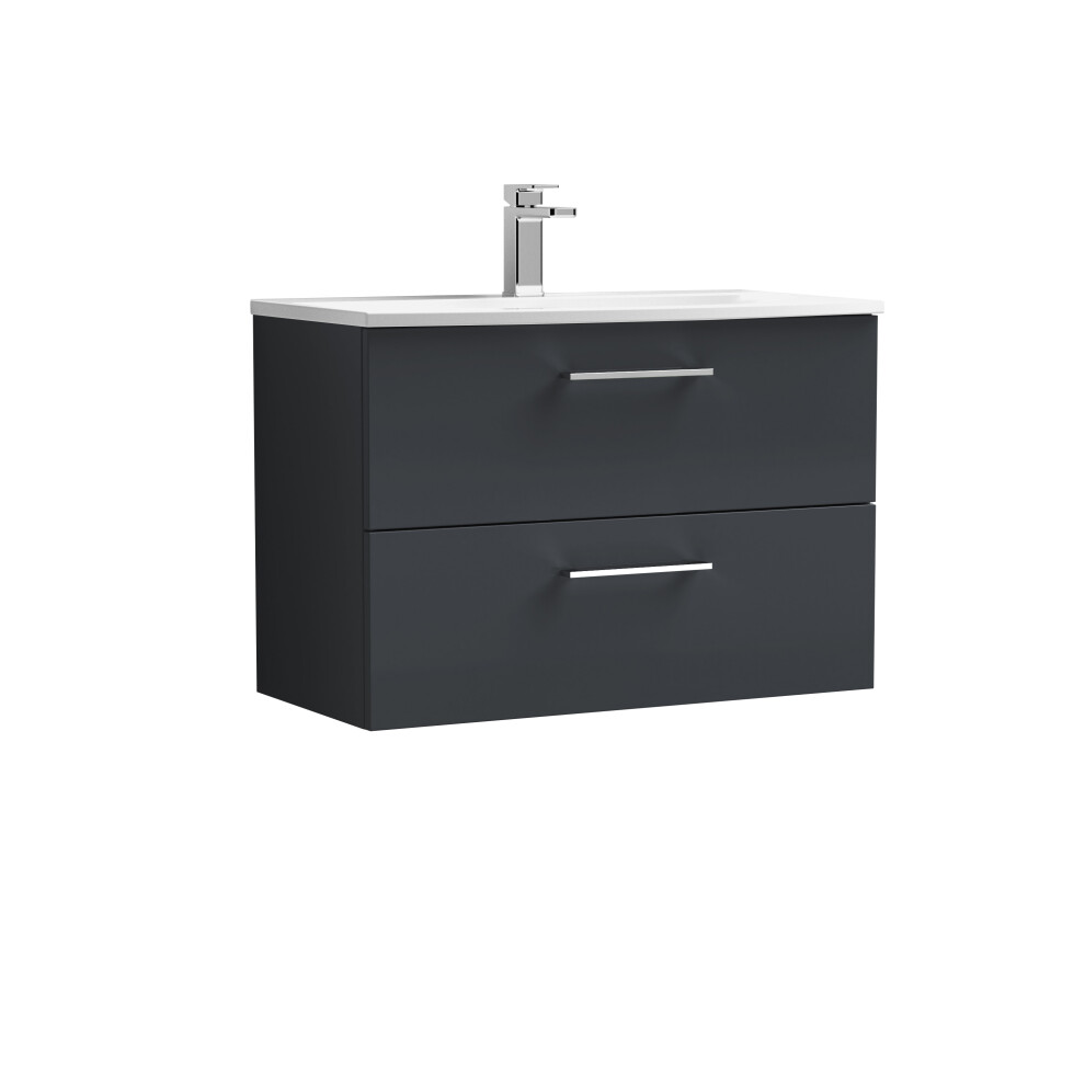 Balterley Level Contemporary Bathroom 2-Drawer Wall-Hung Curved Basin Vanity Unit, Dark 800Mm Grey