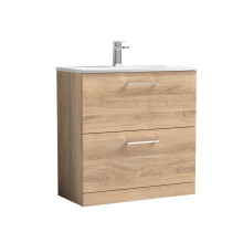 Balterley Level Modern Bathroom 2 Soft Close Drawer Floor Standing Vanity & Basin, Bleached Oak, 800mm