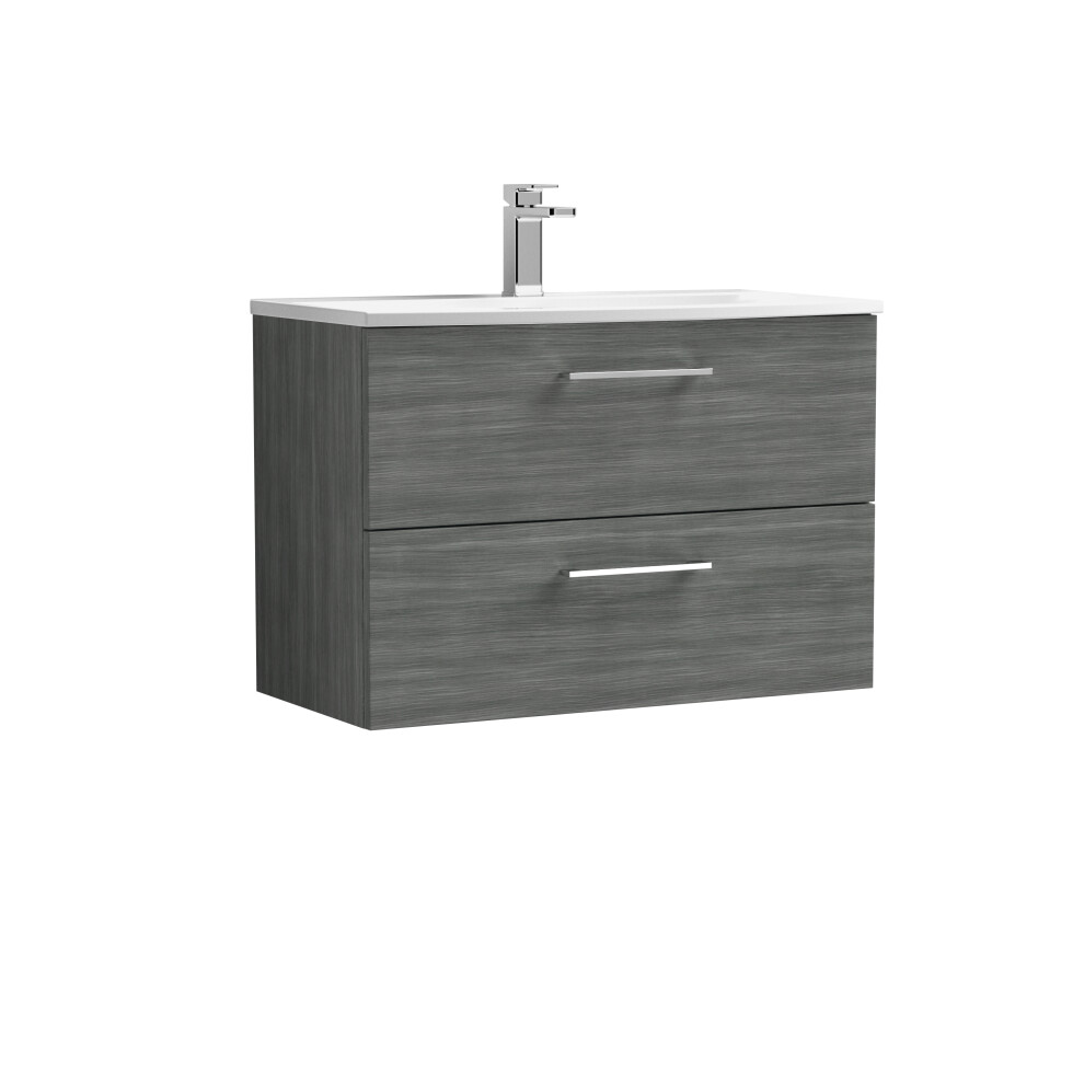 Balterley Level Modern Bathroom 2 Soft Close Drawer Wall Hung Vanity & Basin, Anthracite, 800Mm