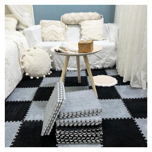 Carpet Tiles Interlocking Fluffy With Border 10Piece Play Mat Plush Foam Square Floor Mats Puzzle