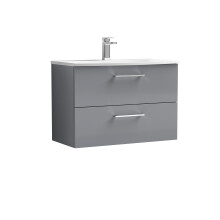 Balterley Level Modern Bathroom Wall Hung 2 Soft Close Drawer Vanity Unit & Curved Basin, Satin Grey, 800mm