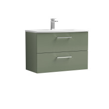 Balterley Level Modern Bathroom 2 Soft Close Drawer Wall Hung Vanity Unit & Curved Basin, Satin Green, 800mm
