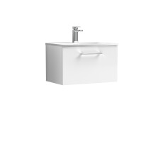 Balterley Level Contemporary Bathroom 1-Drawer Wall-Hung Curved Basin Vanity Unit, Gloss White, 600mm