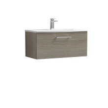 Balterley Level Modern Bathroom Wall Hung 1-Drawer Vanity & Curved Basin, Solace Oak, 800mm