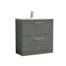 Balterley Level Modern Bathroom 2 Soft Close Drawer Floor Standing Vanity & Basin, Anthracite, 800mm