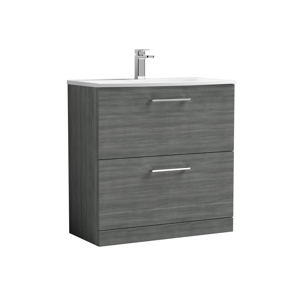 Balterley Level Modern Bathroom 2 Soft Close Drawer Floor Standing Vanity & Basin, Anthracite, 800Mm
