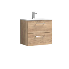 Balterley Level Modern Bathroom Wall Hung 2-Drawer Vanity & Basin, Bleached Oak, 600mm
