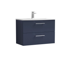 Balterley Level Modern Bathroom Wall Hung 2-Drawer Vanity & Basin, Midnight Blue, 800 mm