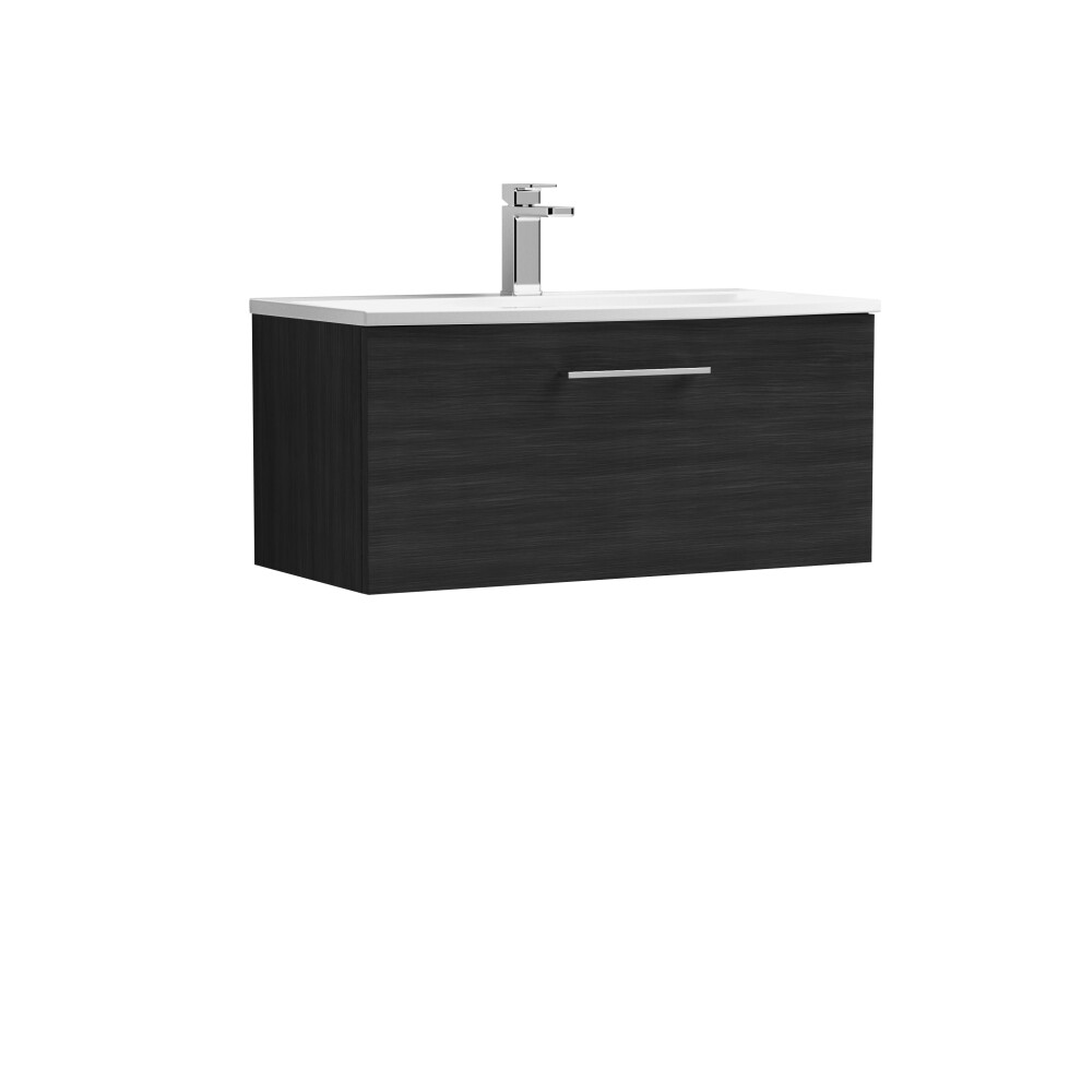 Balterley Level Modern Bathroom 1 Soft Close Drawer Wall Hung Vanity & Curved Basin, Charcoal 800Mm Black
