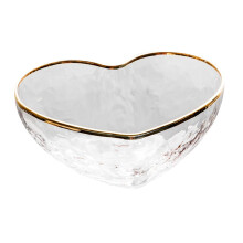 HeartShaped Glass Salad Bowl With Gold Rim, Large Transparent Fruit Dessert Serving Bowl For Kitchen, Parties, Weddings