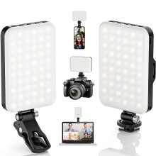 2-pak 60 LED selfielys bærbar klips til telefon udfyldningslys genopladeligt 2200mAh klipslys, CRI 97+, 3 lystilstande kamerabelysning til t