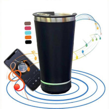 (Černý) 16oz Bluetooth reproduktor, personalizovaný hudební reproduktor, hrnek s reproduktorem, láhev na vodu z nerezové oceli pro potravin