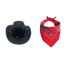 Western Pet Cowboy Caps Bandanas Collar for Cats and Dogs-Black