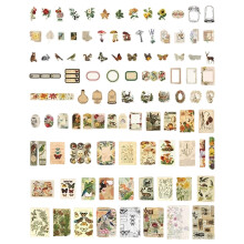 200 Stück Vintage Scrapbooking Sticke Set, 120 Blumen Pflanzen Bastelpapier 80 Washi Aufkleber Scrapbook,Bastelpapier Retro Dekorativ Sticker für