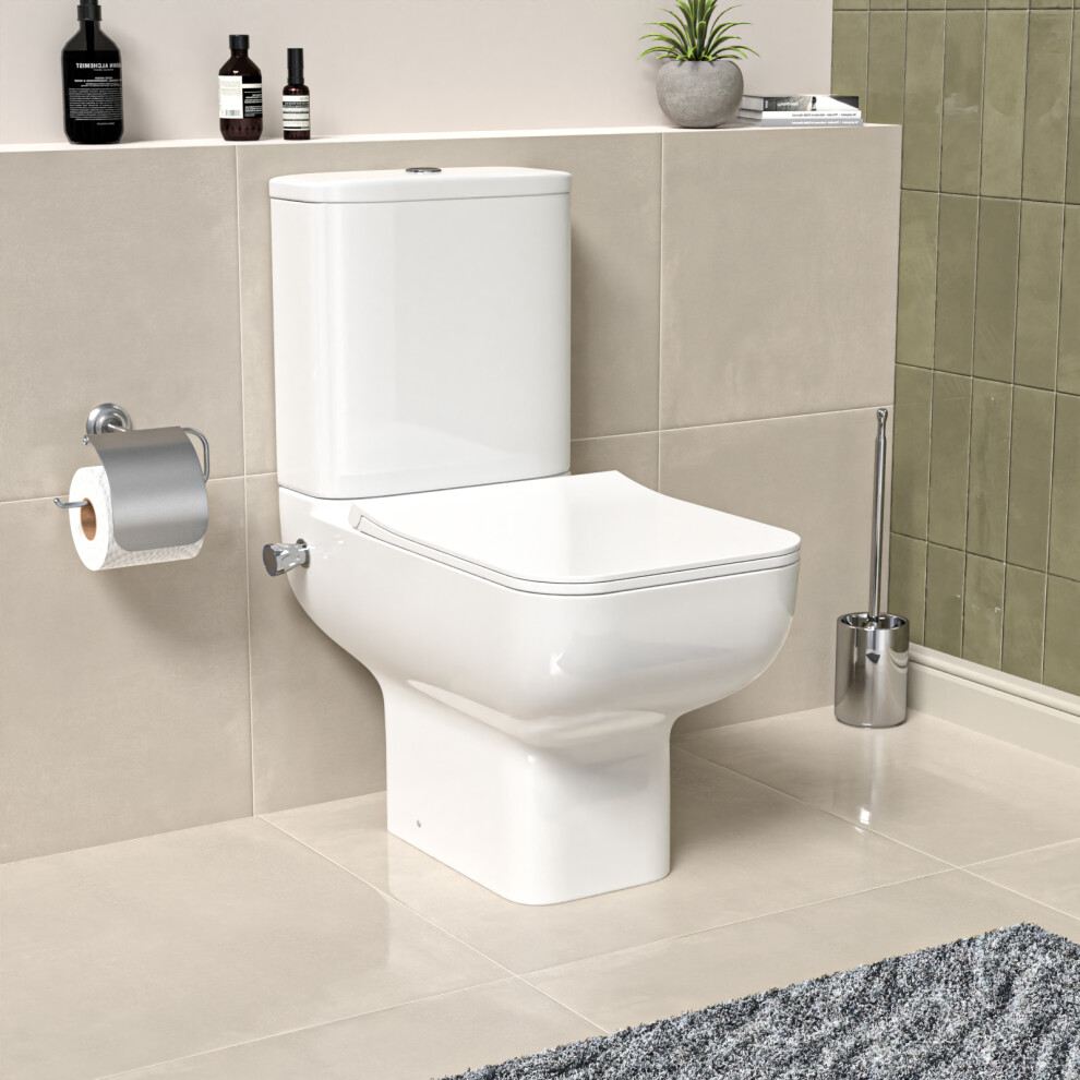 B&Q - Square Comfort Height Rimless Close Coupled Toilet Pan With Integrated Bidet - Image 2