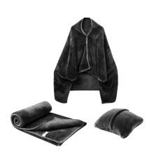 Blanket Pillow Combo Compact Travel Blanket Pillow Set Flannel Black For Plane Travel