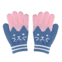 2Pcs Kid Winter Knit Glove Warm Imitation Wool For Child Girl Blue
