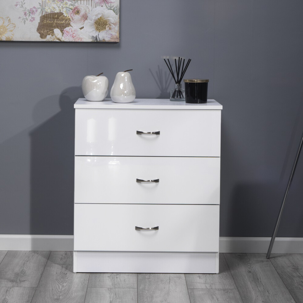 Luxury Life (White, 3 Draw) Chiswick Chest Of Drawers Bedside Drawer Cabinets