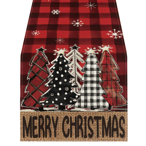 Tablecloth Table Runner Santa Snowman-Grid pine reindeer