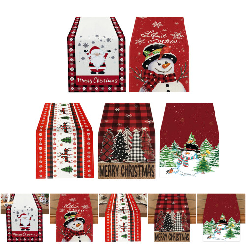 Tablecloth Table Runner Santa Snowman-Grid pine reindeer 2