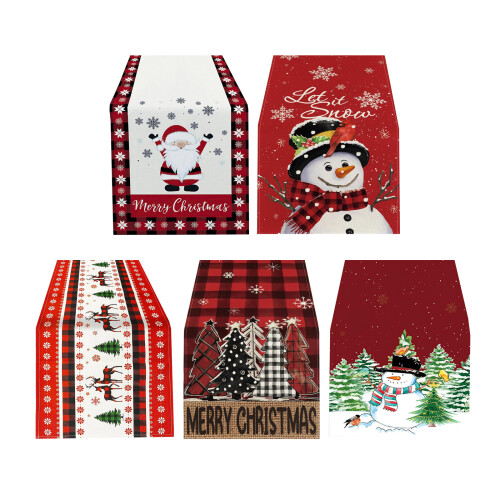 Tablecloth Table Runner Santa Snowman-Grid pine reindeer 1