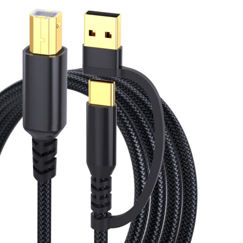 Printerkabel 2-in-1 USB-A/C naar USB B-kabel, USB-2m Zwart