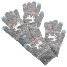 6 Pairs Kids Knitted Gloves With Christmas Deer Pattern Blue