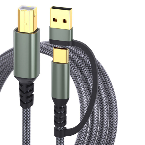 Câble d'imprimante tressé 2 en 1 USB A/C vers USB B,-2m Gris