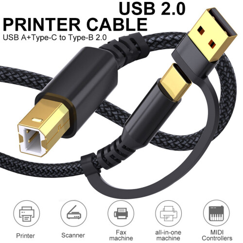 Câble d'imprimante universel 2 en 1 USB A/C vers USB B,-1m Gris 1
