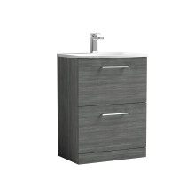 Balterley Level Modern Bathroom 2 Soft Close Drawer Floor Standing Vanity & Basin, Anthracite, 600mm