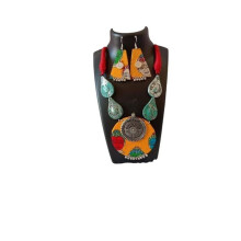 Stunning Handmade Kalamkari Style Fabric Jewelry Set