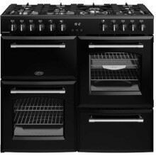 Belling Farmhouse 100DF 100cm Dual Fuel Range Cooker with 7 Burners & 4 Ovens - Black / Antique Brass, A Rated