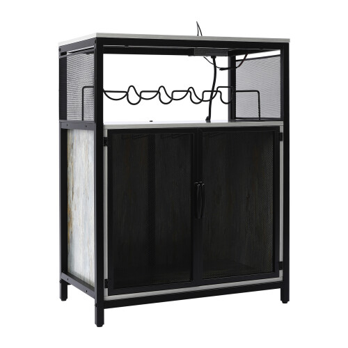 Wine Bar Cabinet with RGB Light and Outlet