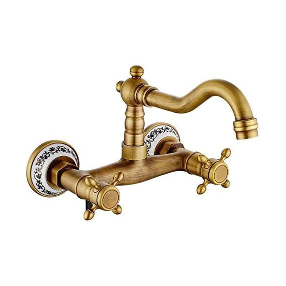 European Style Antique Basin Faucet, Widespread Deck Mount, Double Cross Knob Handles, Antique Brass, 3Hole Mixing Tap 9067246101923
