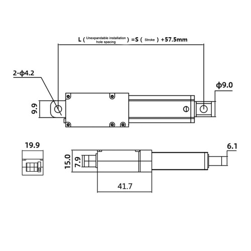 Kleiner Linearaktuator 200mm Hub 70N Schub DC24V Aluminium 1