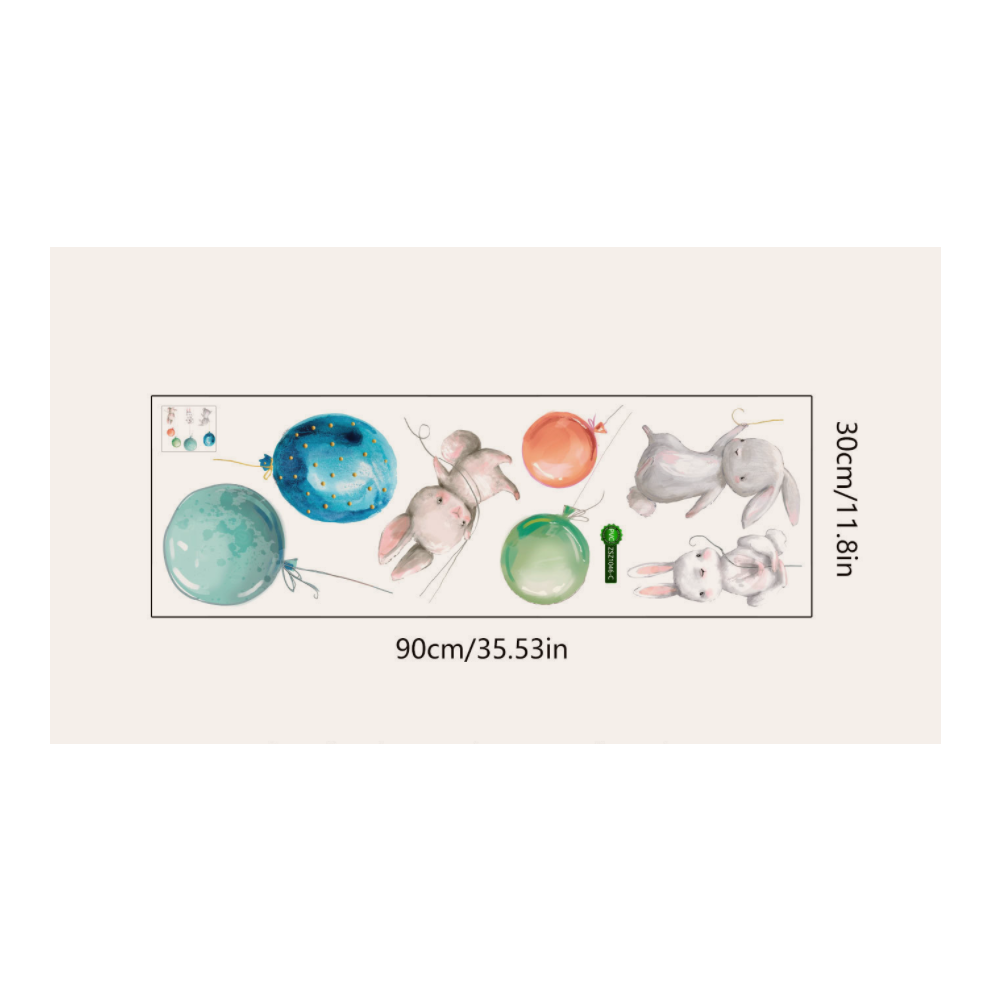 Colorful Wall Stickers, Vibrant Cartoon Characters Balloons & Bunny Decal, Removable Watercolor Design For Girls Bedroom Kids Room Nursery, Diy Decora