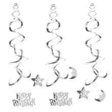 18 Dizzy Danglers Party Swirl Spiral Hängende Anhänger (Silber)