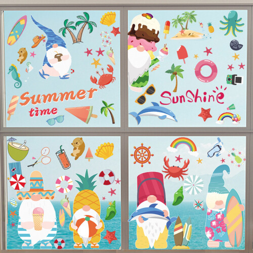 Environmental PVC Material Double-sided Printed, Reusable Window Clings Summer Party Decoration For Smooth Surface Application (9 Sheets) 1