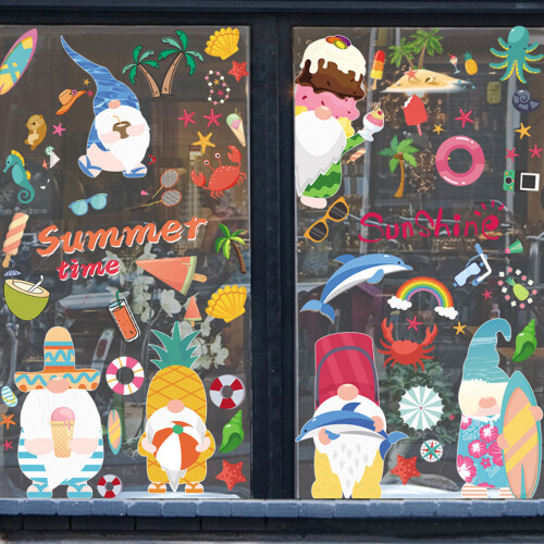 Environmental PVC Material Double-sided Printed, Reusable Window Clings Summer Party Decoration For Smooth Surface Application (9 Sheets) 2