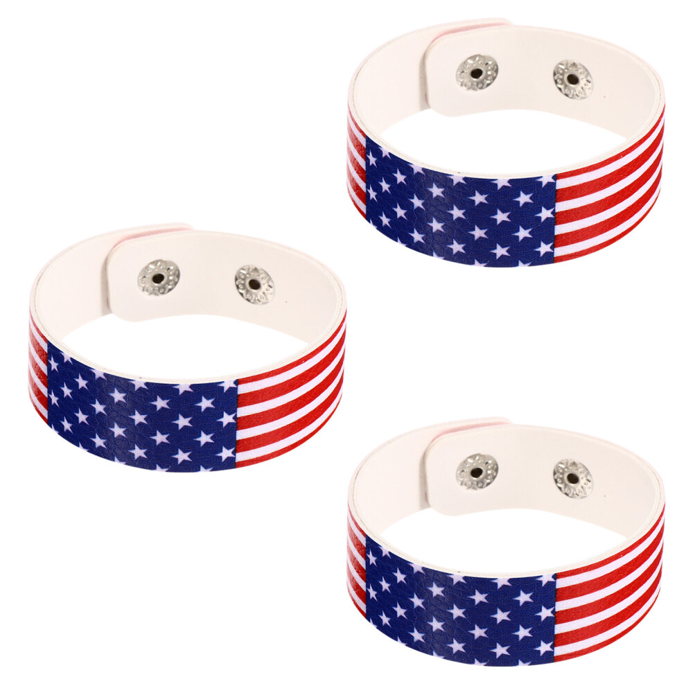 6 Sztuk Bransoletki Z AmerykańSką Flagą Kobiet Z SkóRy Pu-image