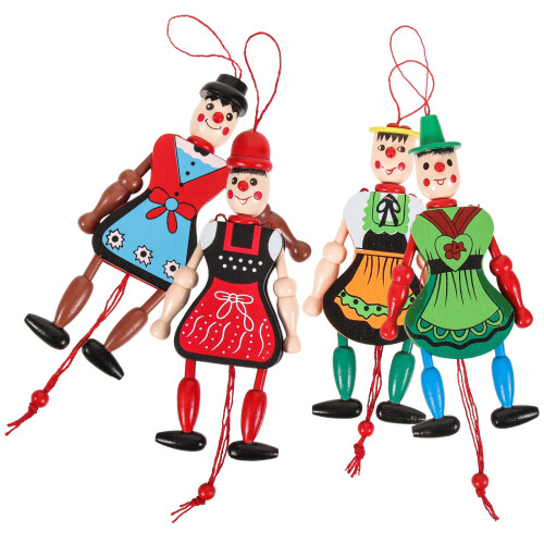 12 Pcs Wood Hanging Pull String Puppets With Movable Hands And Feet