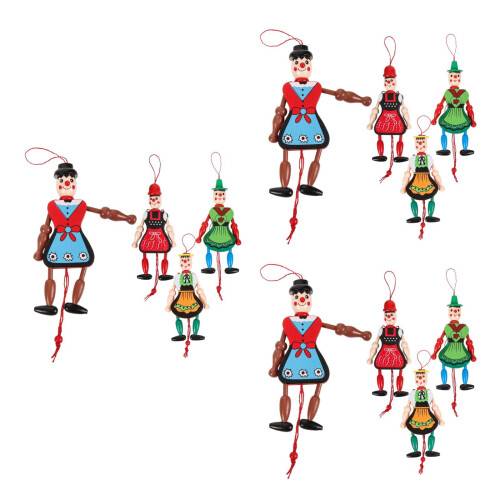 12 Pcs Wood Hanging Pull String Puppets With Movable Hands And Feet 2