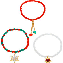 15Pcs Delicate Christmas Beaded Bracelets Alloy Wristlet for Women