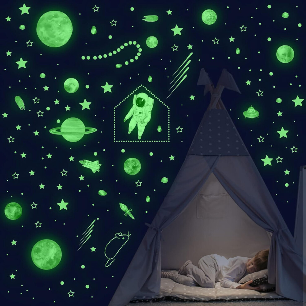 Celestial Dreamscapes, Long Length Of Glow From Luminous Stars And Astronaut Rocket, For Creating A Galaxy Wall Stickers Experience At Home